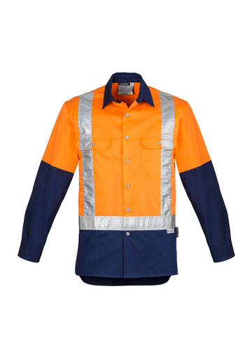 Mens Hi Vis Spliced Industrial Shirt - Shoulder Taped